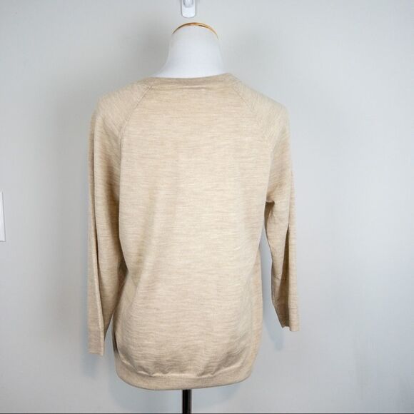 𝅺J Crew Factory Womens Size Small Orange Floral Woven Panel Tan Sweater Merino - Picture 3 of 9